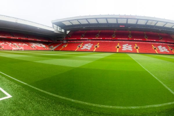 Interior view of Anfield Stadium, home of Liverpool FC