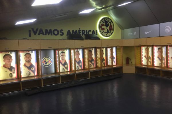 Changing room at Estadio Azteca set up for Club América.