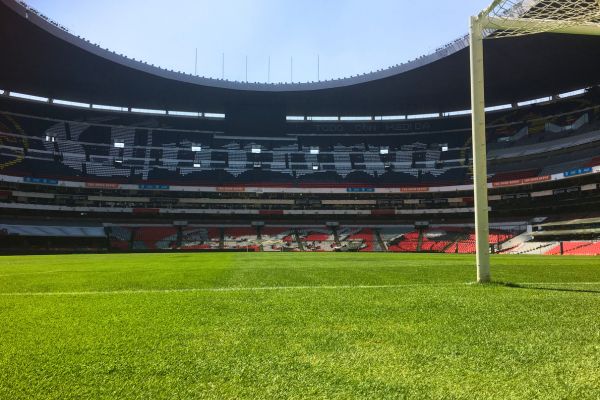 View from behind the goal where Maradona's "Hand of God" goal was scored at Estadio Azteca.