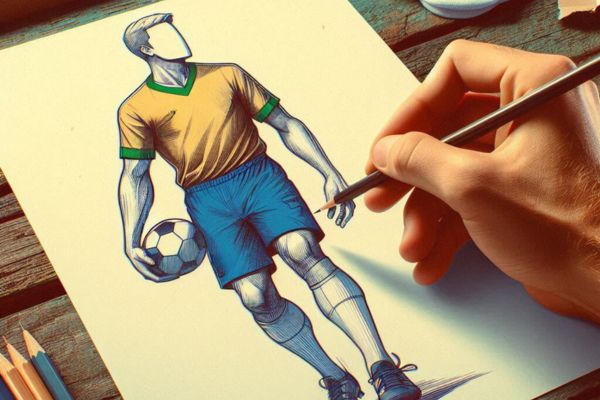 AI-generated image of a hand sketching the new iconic colors of the Brazilian national football kit.