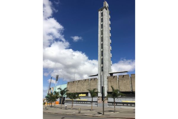 Outside view of Estadio Centenario, Montevideo, showcasing the historic facade.