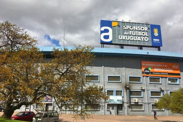 Outside view of Estadio Centenario, Montevideo, showcasing the historic facade.