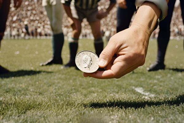 Image of coin being lifted of surface of football field.