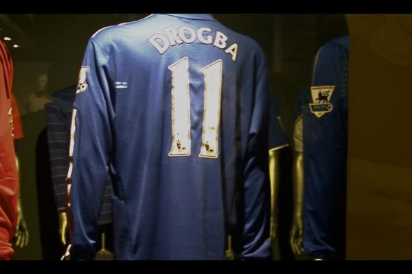 Didier Drogba's iconic Chelsea FC shirt on display at the Chelsea FC Museum