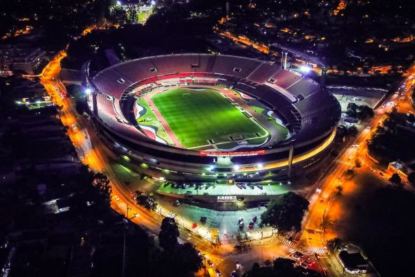 Aerial view of Morumbi Stadium illuminated at night