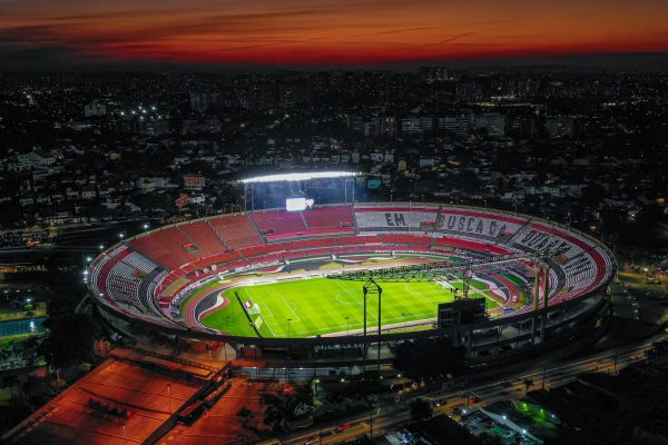 Morumbi Stadium illuminated at night from above