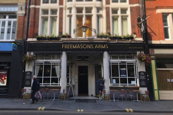 Exterior view of the Freemasons Arms pub, located on Great Queen Street, London.