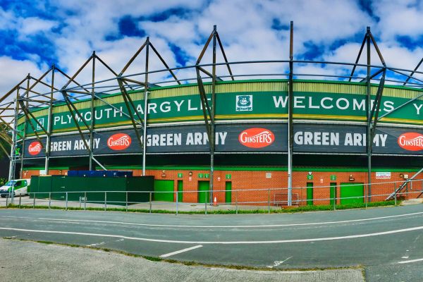 The exterior view of Home Park stadium in Plymouth, home of Plymouth Argyle Football Club.