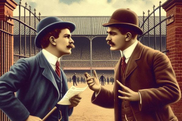 AI genrated Animated image of two men arguing over a rental contract outside stadium gates