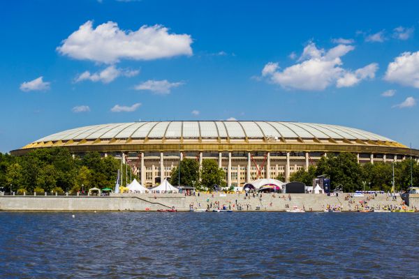 View of Luzhniki Stadium, a prominent sports venue in Moscow, home to FC Spartak Moscow and used for various international events.