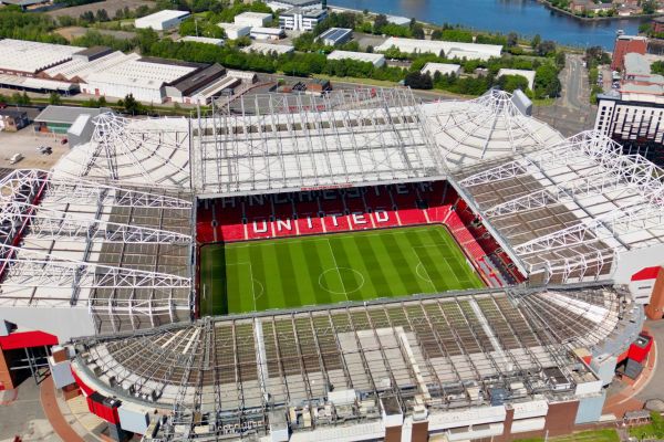 Aerial view of Old Trafford stadium, home of Manchester United.