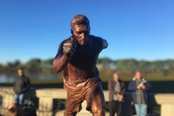 Lionel Messi statue on display at Paseo de la Gloria in Buenos Aires before its removal