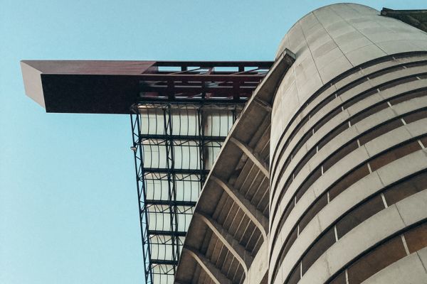 Low angle shot of San Siro Stadium, iconic football venue in Milan