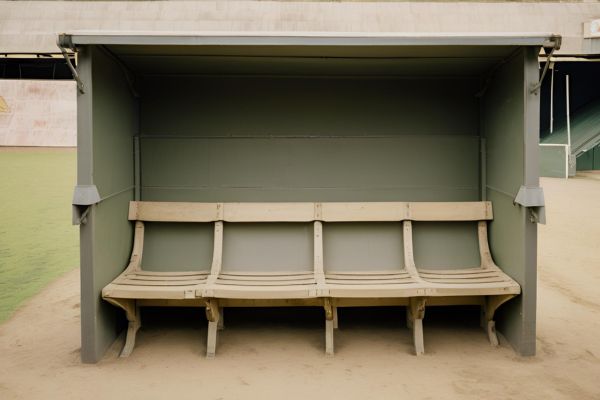 This AI-generated image features an old-style football dugout, reflecting the vintage design of early football sidelines. The dugout includes wooden benches and traditional elements, offering a glimpse into the historic style of football's sideline areas.