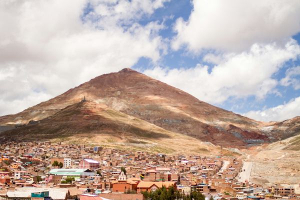 Cerro Rico, a UNESCO World Heritage Site, rises majestically above Potosí, symbolizing the city’s rich mining history.