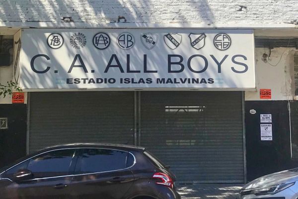 Club Atlético All Boys sign above an entrance to Estadio Islas Malvinas in Buenos Aires.