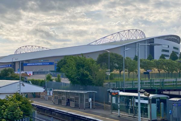 Exterior of Brighton's Amex Stadium on a matchday