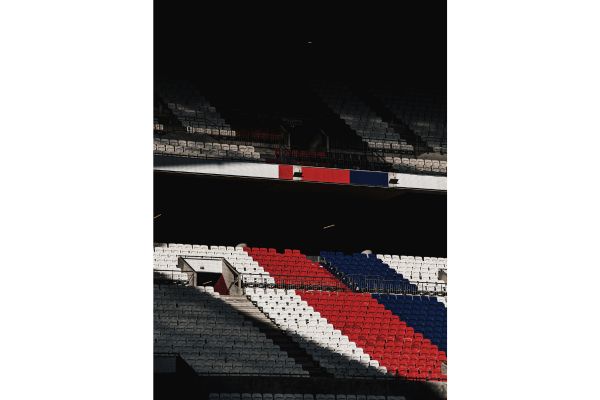 Sunlit stands inside the stadium.