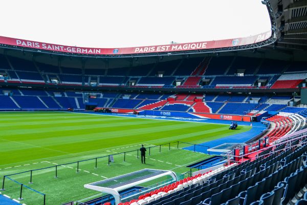 Empty stand at Paris Saint-Germain's Parc des Princes stadium.