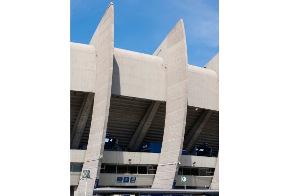 Concrete arches forming the facade of PSG’s Parc des Princes stadium.