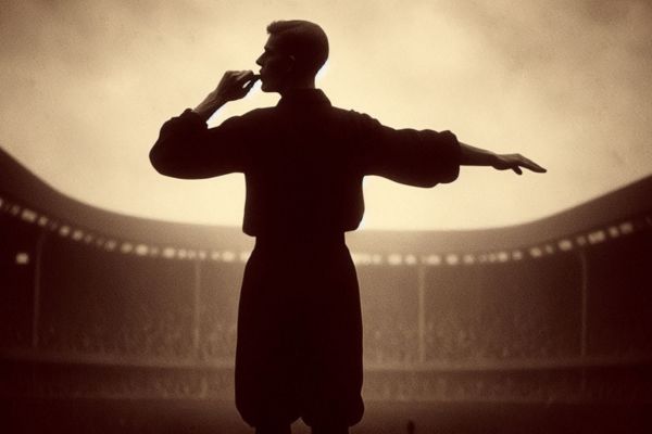 Silhouette of referee whistling a whistle.