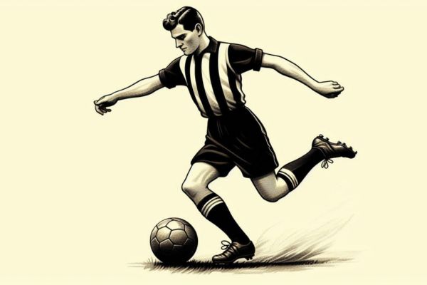 Football player wearing a vintage Watford kit in black and white, featuring classic striped design.