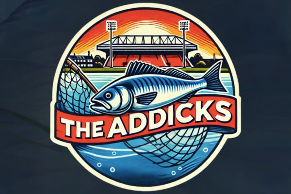 Vibrant and colorful thumbnail featuring a haddock fish, fishing nets, and The Valley stadium with the text "The Addicks" in bold font.