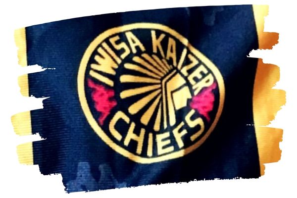 Kaizer Chiefs Badge on shirt, along with team sponsor Iwisa.