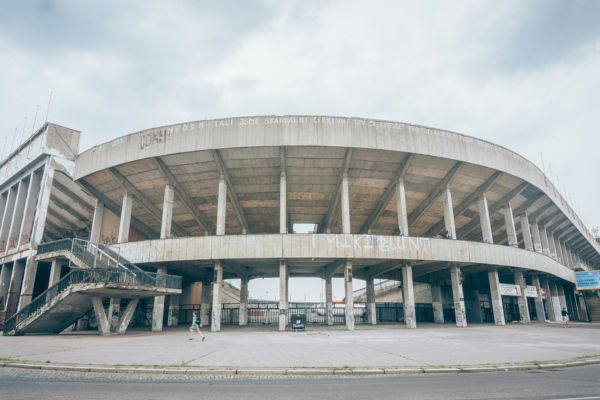 Outside facade of Strahov Stadium.