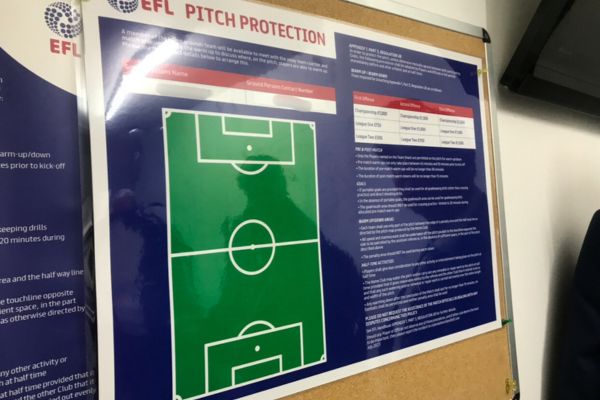 Pitch Protection Rules Poster in Loftus Road Referee's Dressing Room.
