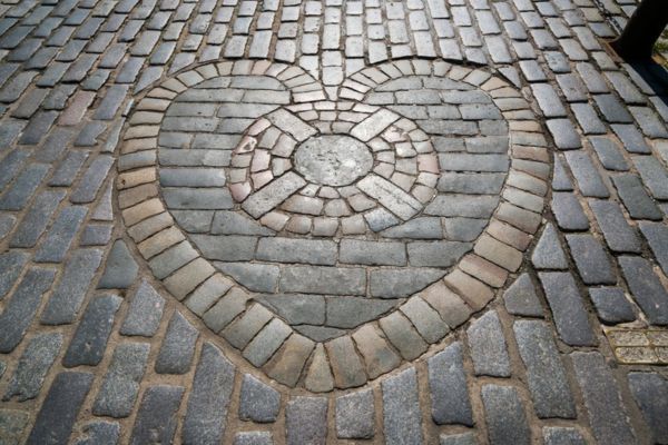 The Heart of Midlothian mosaic located outside St Giles' Cathedral in Edinburgh.